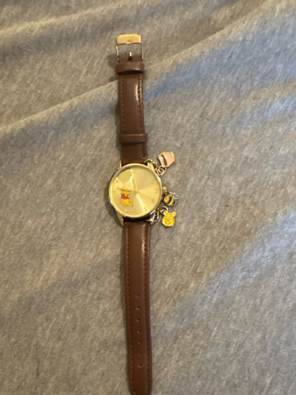 Disney Brown Leather Strap Charm Watch with Gold-Tone Dial